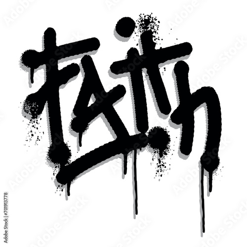 Vector illustration of lettering in graffiti style, with ink splatters of the word "faith".