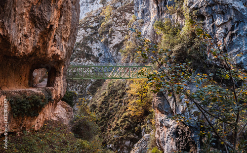 Puente para cruzar un acantilado, Ruta del Cares, Asturias, España