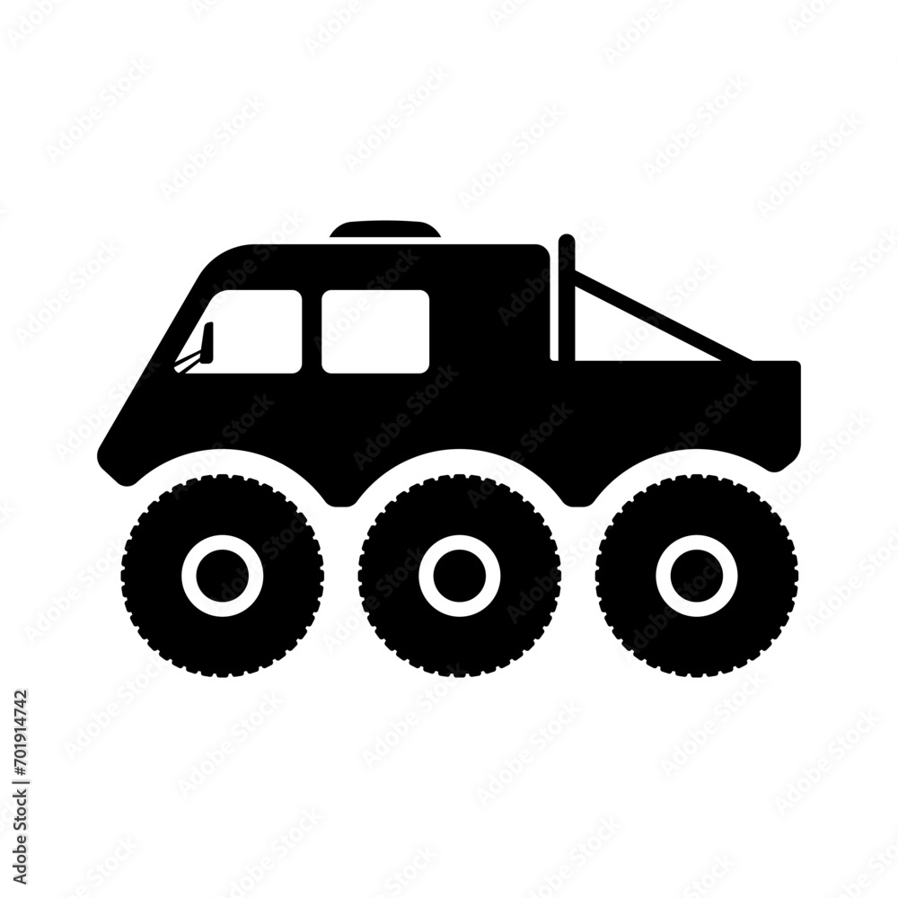 Snow and swamp vehicle icon. All-terrain vehicle. Black silhouette. Side view. Vector simple flat graphic illustration. Isolated object on a white background. Isolate. Snow and swamp vehicle icon. All-terrain vehicle. Black silhouette. Side view. Vector simple flat graphic illustration. Isolated object on a white background. Isolate.