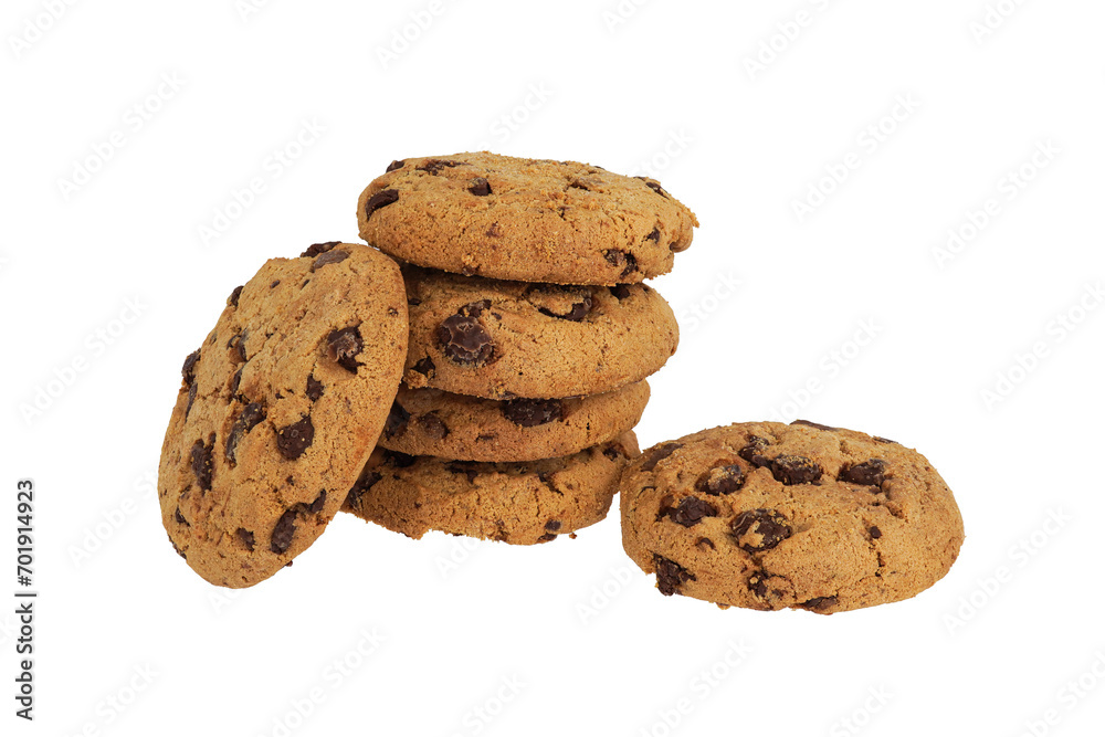Chocolate chip cookies isolated on white background with png. Homemade pastry. Sweet biscuits Chocolate chip cookies isolated on white background with png. Homemade pastry. Sweet biscuits