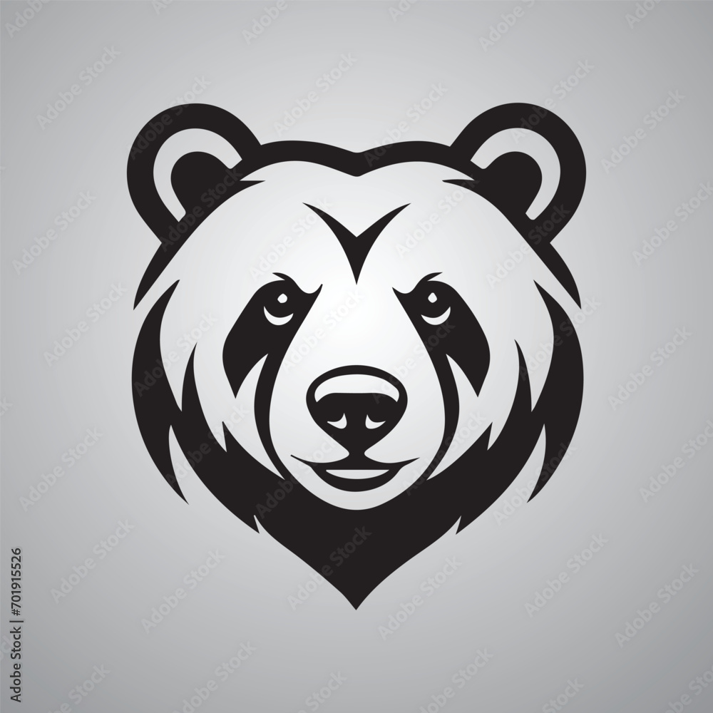 animal illustration, bear illustration with solid color black and white vector elements