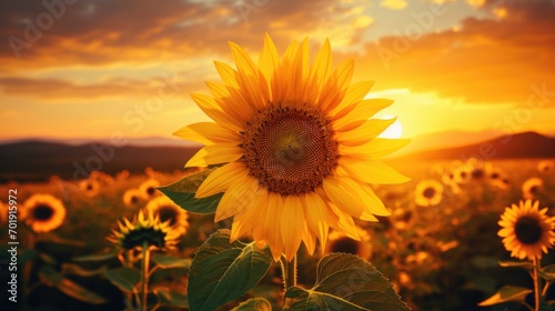 field of sunflowers and sun