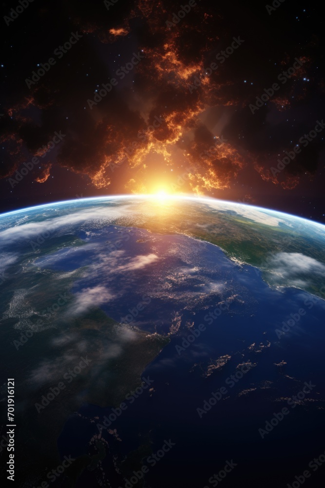Fototapeta premium View of the planet Earth from space during a sunrise