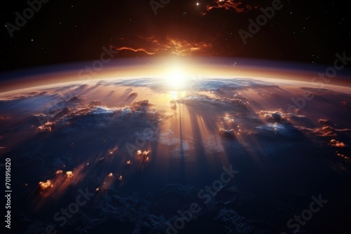 View of the planet Earth from space during a sunrise