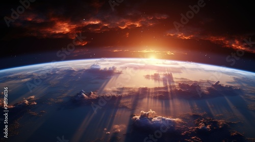 Earth with rising sun in space