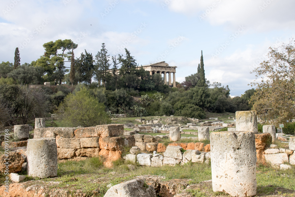 The many different ruins that can be found inside the Ruins of The Ancient Agora in Athens, Greece