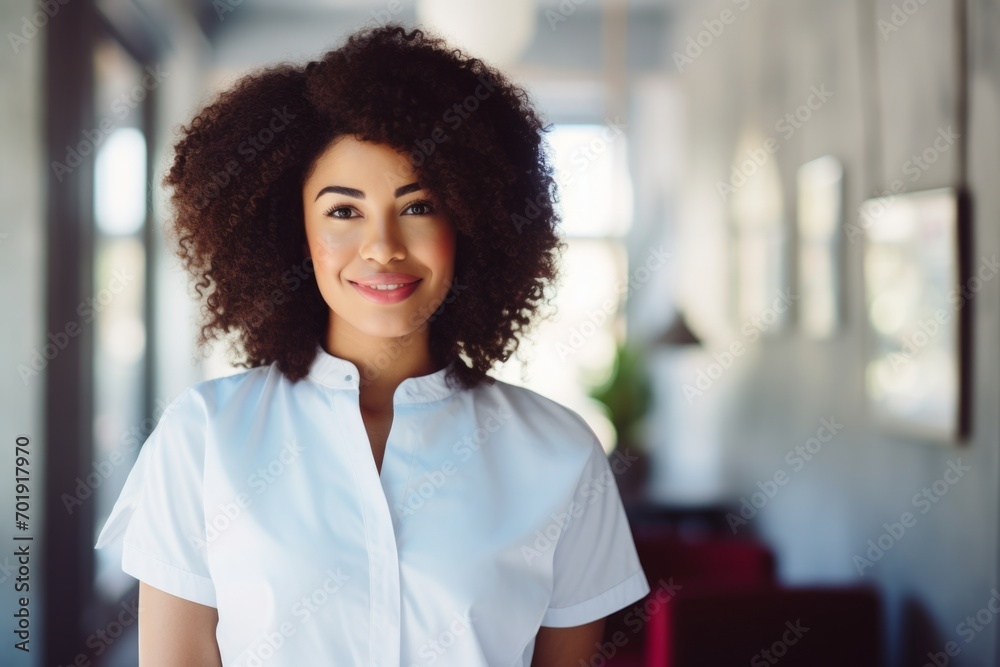 Happy african american woman medical assistant in clinic. Nurse in uniform doctor at hospital Happy african american woman medical assistant in clinic. Nurse in uniform doctor at hospital