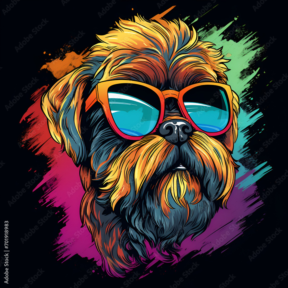 Dog wearing sunglasses line art t shirt design