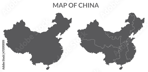 China map set in grey color outline