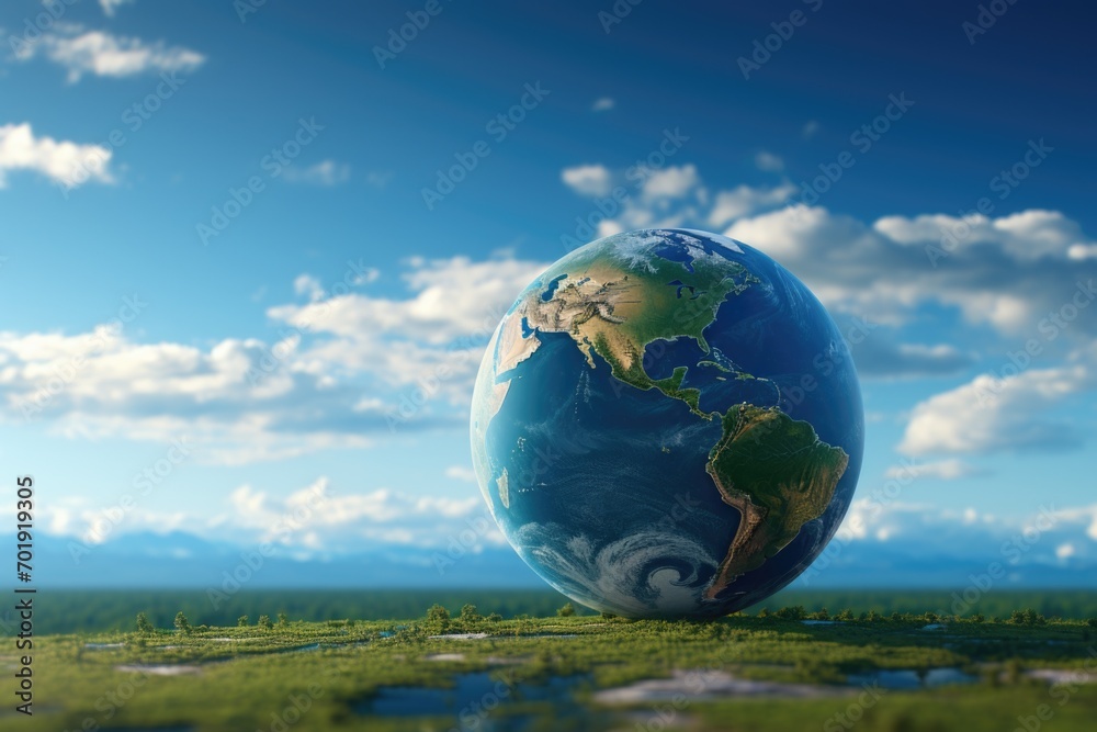 Earth with a blue sky background. World environment day