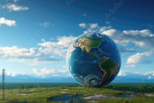 Earth with a blue sky background. World environment day