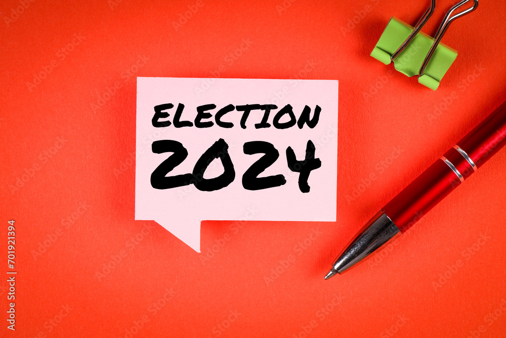 Election 2024. Speech bubble with text on red background Election 2024. Speech bubble with text on red background