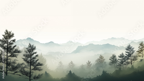 Minimalist Mountain Forest Landscape Wallpaper  Simple Nature Illustration and Tranquil Backdrop  Pine and Spruce Tree Wilderness