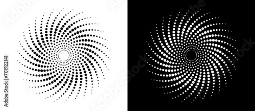 Abstract background with halftone dots in circle. Art design circle as logo or icon. A black figure on a white background and an equally white figure on the black side. photo