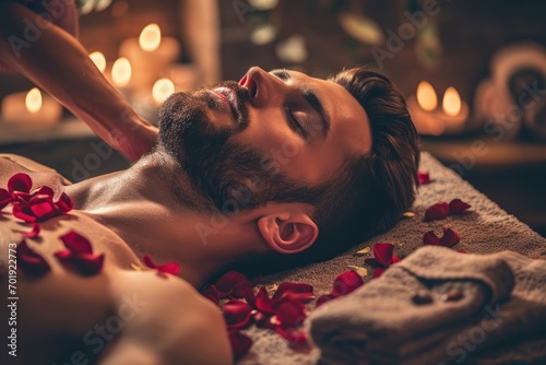 Romantic Rejuvenation: A Man Experiences Valentine's Day Pampering at the Spa - A Celebration of Love and Relaxation in a Tranquil Retreat for Couples.