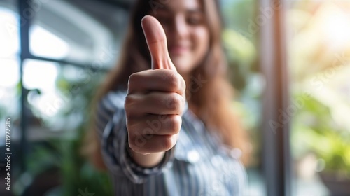 Happy office colleague showing thumbs up, created with Generative Ai technology.