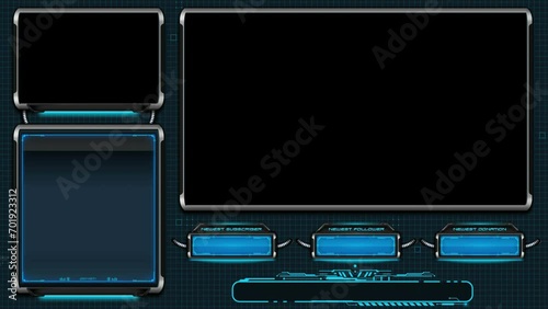 Z3 hi-tech futuristic stream overlay that features a transparent face cam and desktop view. Includes recent events for donation, subscriber, and followers. photo