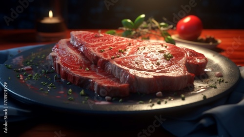Just a raw steak on a plate by hexane beautiful image Ai generated art