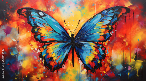 Abstract painting of a butterfly vibrant colors