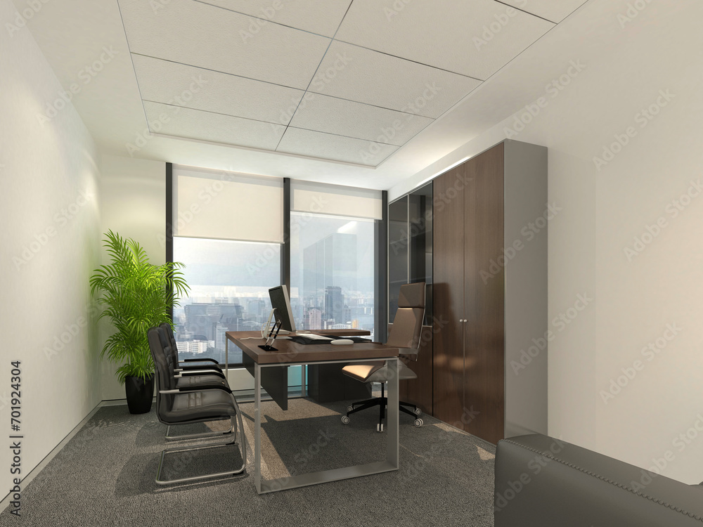 Fototapeta premium 3d render of working space, office interior