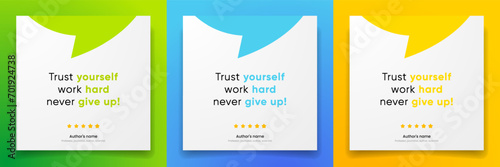 3D bubble testimonial banner, quote, infographic. Social media post template designs for quotes. Empty speech bubbles, quote bubbles and text box. Vector Illustration EPS10.