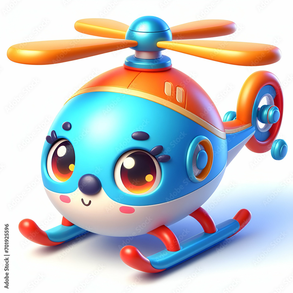 Funny 3d cartoon flying helicopter on the runway isolated on white background Funny 3d cartoon flying helicopter on the runway isolated on white background