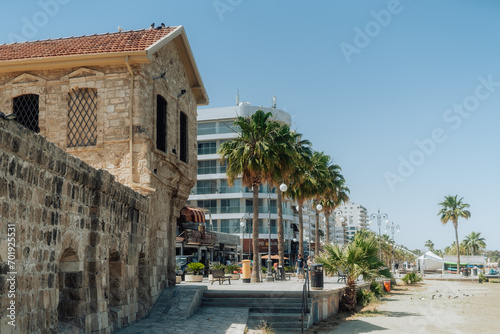 Larnaca Medieval Castle and city streets photo
