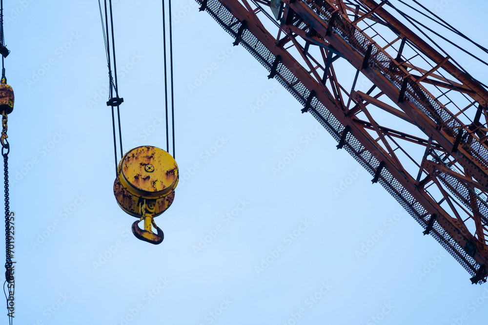 Details of a large wharf crane.