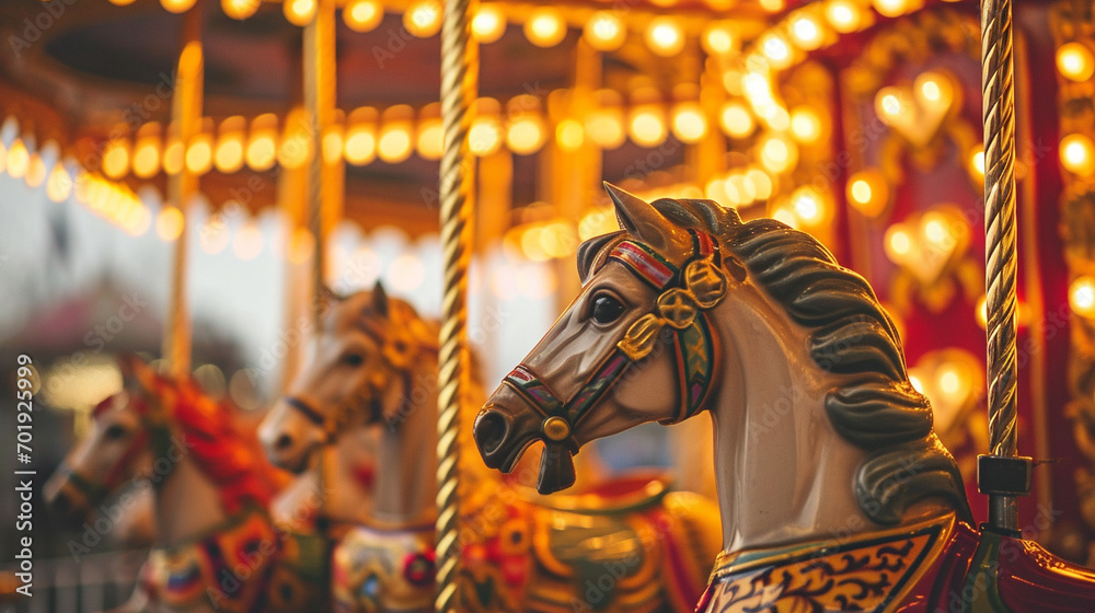 Whimsical carousel with horses in shape of hearts, AI Generated