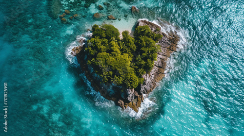 Heart-shaped island paradise seen from above, AI Generated