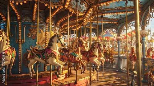 Whimsical carousel with horses in shape of hearts, AI Generated © Shining Pro