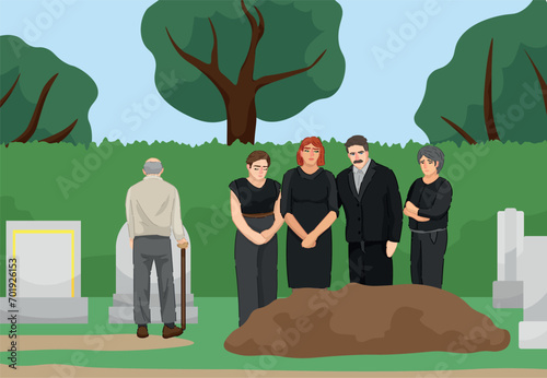 Family pining after their relative on graveyard