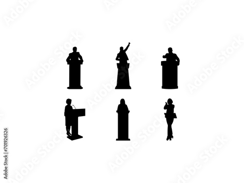 Set of People Give A Speech Silhouette in various poses isolated on white background