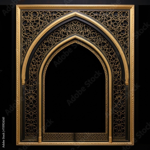 Door Design Indian and Arabic Style Golden Yellow Black Background Color LED Wall VJ Created with Generative AI Technology