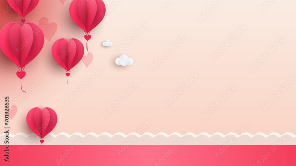 Happy Valentines Day Background With Papercut Heart Balloons and Copy Space For Text