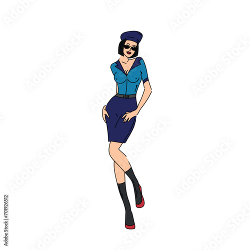 Sexy pin up stewardess on white background