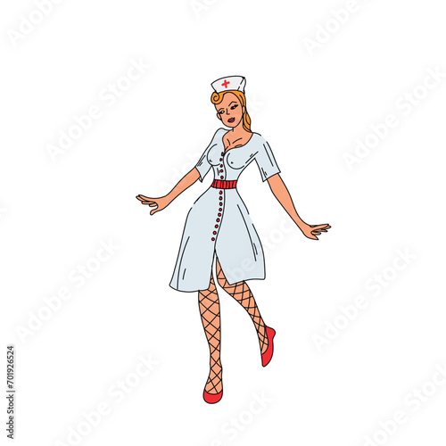 Sexy pin up nurse on white background