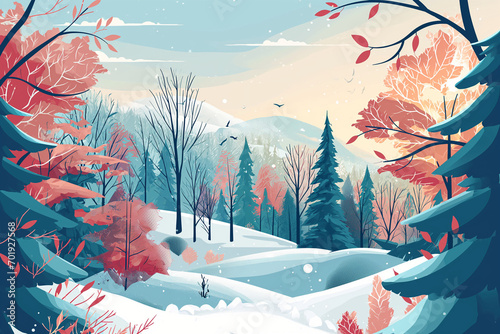 A walk in a snowy landscape, winter wonderland illustration © Kai
