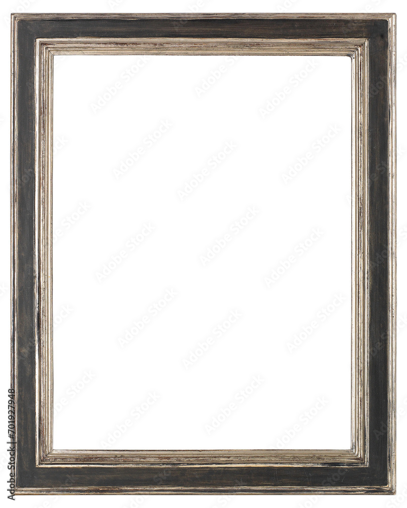 Old silver picture frame in PNG format on a transparent background. Old silver picture frame in PNG format on a transparent background.