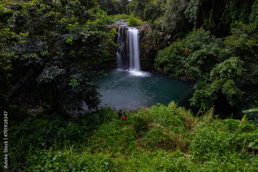 Obraz premium Aerial long exposure view of Minissy waterfall located in Mauritius island