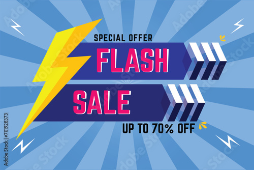 Flash sale blue and sky color special offer up to 70% off banner isolated graphic illustration editable text.