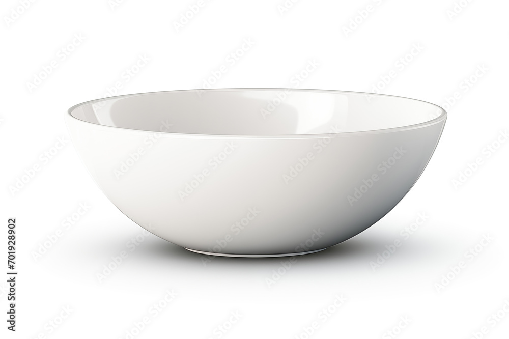 A high-quality image showcasing an elegant, white ceramic bowl with a smooth surface and curved edges, perfectly isolated on a white background. Ideal for presentations, digital media, and product cat A high-quality image showcasing an elegant, white ceramic bowl with a smooth surface and curved edges, perfectly isolated on a white background. Ideal for presentations, digital media, and product cat