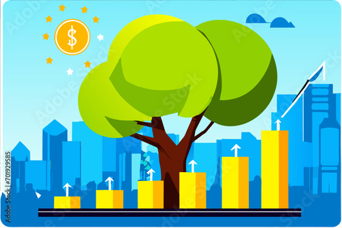 A strong tree growing from a financial chart. vektor icon illustation