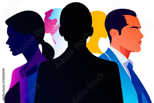 A team of diverse professionals in silhouette. vektor icon illustation