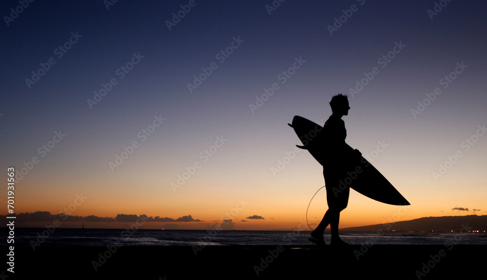 Silhouette of a Surfer, Hawaii.