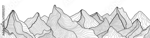Mountain line arts wallpaper. Luxury landscape background design for cover, invitation background, packaging design, fabric, print. Vector illustration. Landscape wallpaper mountain line art design.