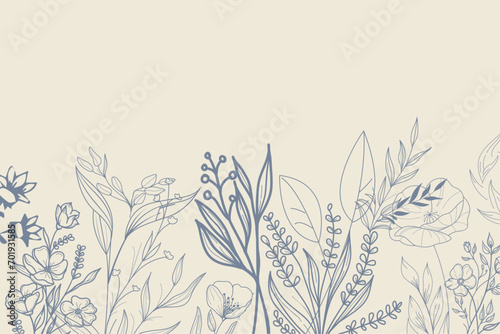 Foto Hand drawn botanical seamless border vector illustration