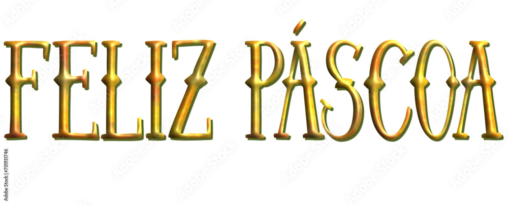 Feliz Páscoa - Happy Easter written in Portuguese - gold color with glitter - picture, poster, placard, banner, postcard, card. - obrazy, fototapety, plakaty 