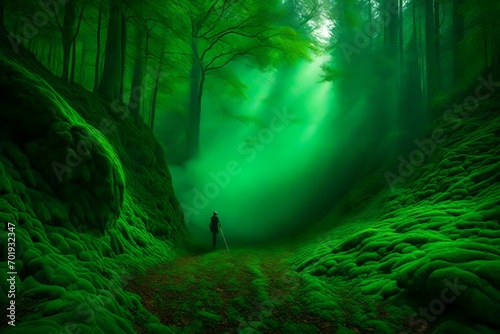 forest in the green fog