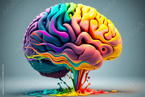 human brain made of colorful ink happiness and mental health